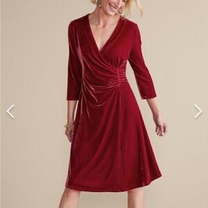 Soft Surroundings velvet "Hyannis" dress red Dahlia size PS NWT